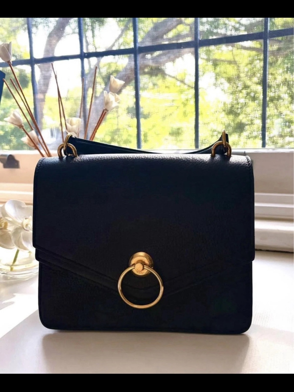 Mulberry Black Leather Satchel with Gold Ring Detail
